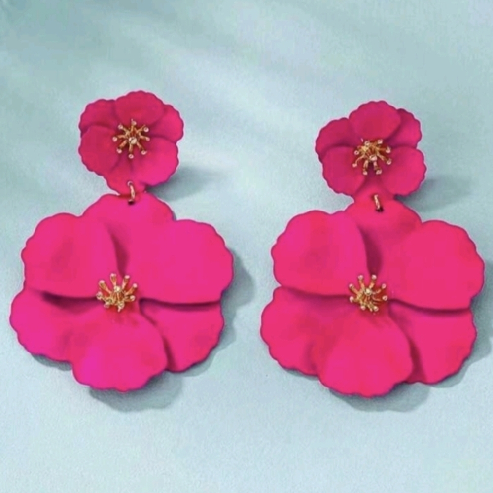 Boho Floral Skirt Earrings Set Two-piece Outfit Bohemian Skirts Pink Red Flower - Picture 3 of 11